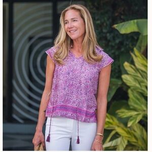 💜🌸Perry Walker Collective‎ Varina Silk Blend Tassel Blouse Purple Boho✨🌿